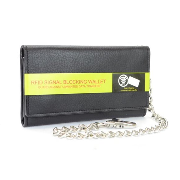 NEW Men's Black Leather Long Motorcylce Biker Chain RFID Wallet in BOX NEW - Picture 11 of 12